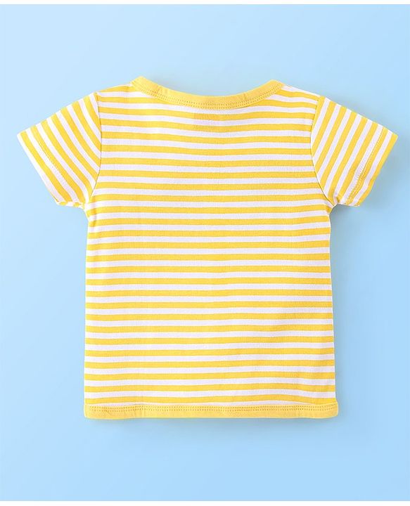 Babyhug 100% Cotton Knit Half Sleeves Front Open Vest Stripes & Jungle Print Pack of 3 - Yellow & Blue