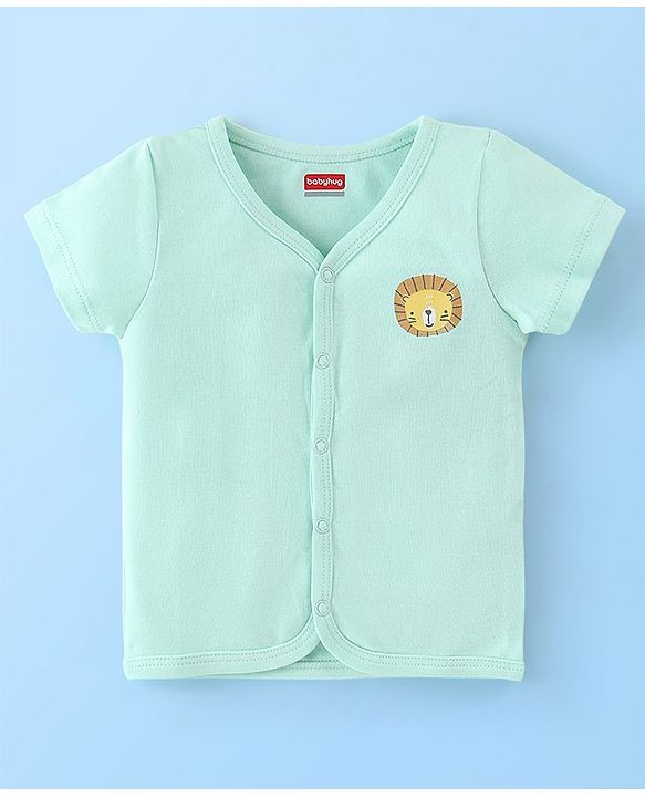 Babyhug 100% Cotton Knit Half Sleeves Front Open Vest Stripes & Jungle Print Pack of 3 - Yellow & Blue