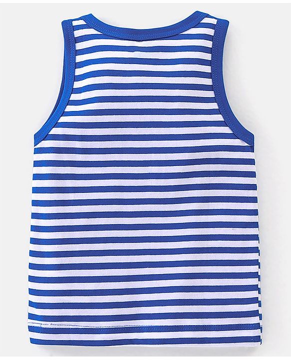 Babyhug 100% Cotton Knit Sleeveless Solid & Striped Sando Pack of 2 - Blue