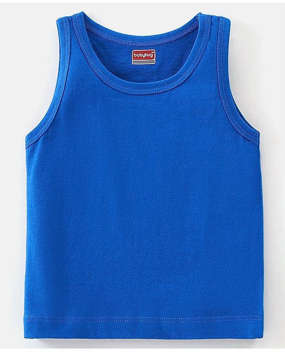Babyhug 100% Cotton Knit Sleeveless Solid & Striped Sando Pack of 2 - Blue