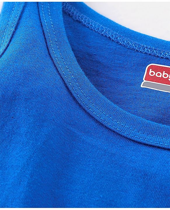 Babyhug 100% Cotton Knit Sleeveless Solid & Striped Sando Pack of 2 - Blue