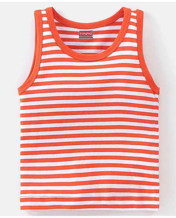 Babyhug 100% Cotton Knit Sleeveless Solid & Striped Sando Pack of 2 - Orange