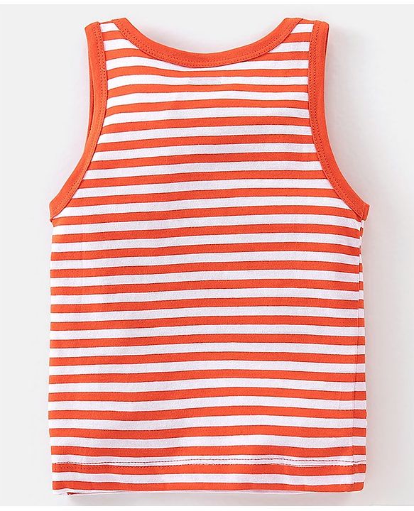 Babyhug 100% Cotton Knit Sleeveless Solid & Striped Sando Pack of 2 - Orange