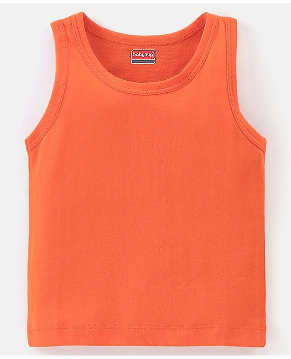 Babyhug 100% Cotton Knit Sleeveless Solid & Striped Sando Pack of 2 - Orange