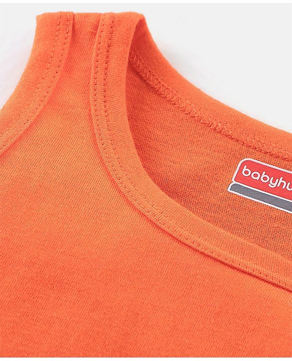 Babyhug 100% Cotton Knit Sleeveless Solid & Striped Sando Pack of 2 - Orange