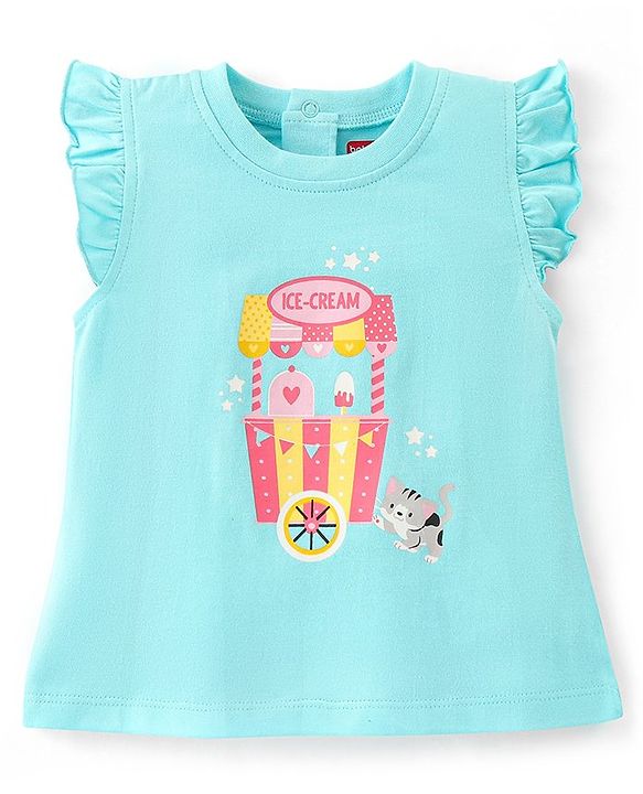 Babyhug Single Jersey Half Sleeves Night Suit Kitty Print - Blue