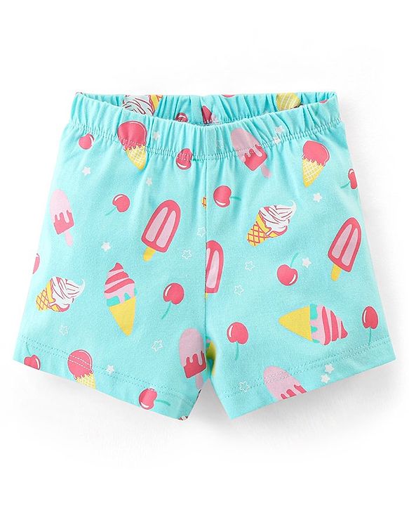 Babyhug Single Jersey Half Sleeves Night Suit Kitty Print - Blue