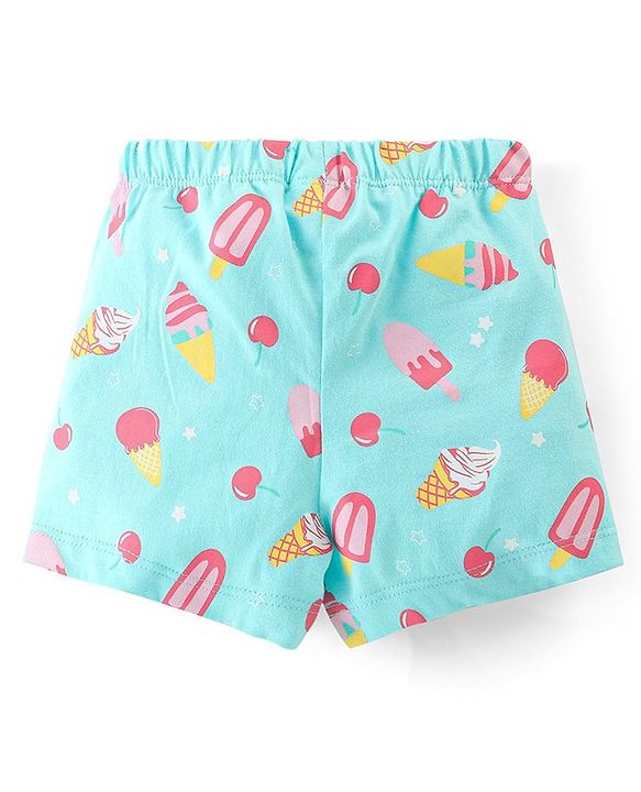 Babyhug Single Jersey Half Sleeves Night Suit Kitty Print - Blue