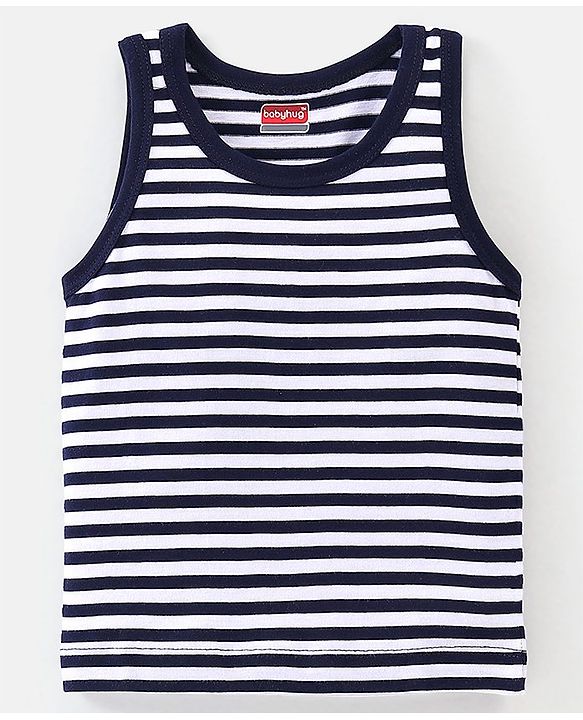 Babyhug 100% Cotton Knit Sleeveless Solid & Striped Sando Pack of 2 - Navy Blue