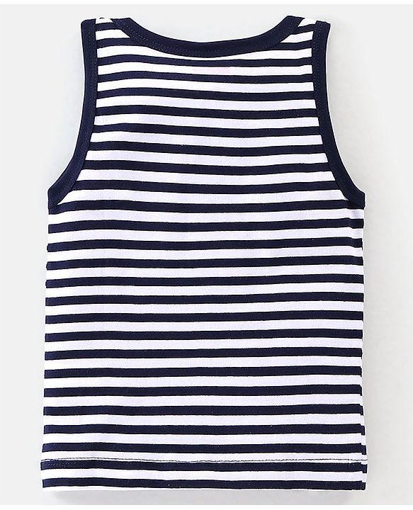 Babyhug 100% Cotton Knit Sleeveless Solid & Striped Sando Pack of 2 - Navy Blue