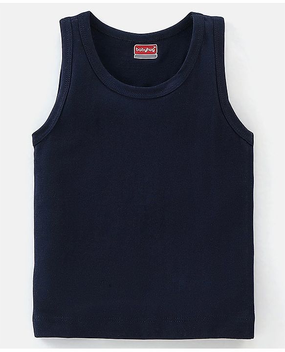 Babyhug 100% Cotton Knit Sleeveless Solid & Striped Sando Pack of 2 - Navy Blue