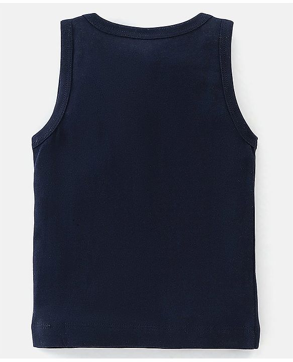 Babyhug 100% Cotton Knit Sleeveless Solid & Striped Sando Pack of 2 - Navy Blue