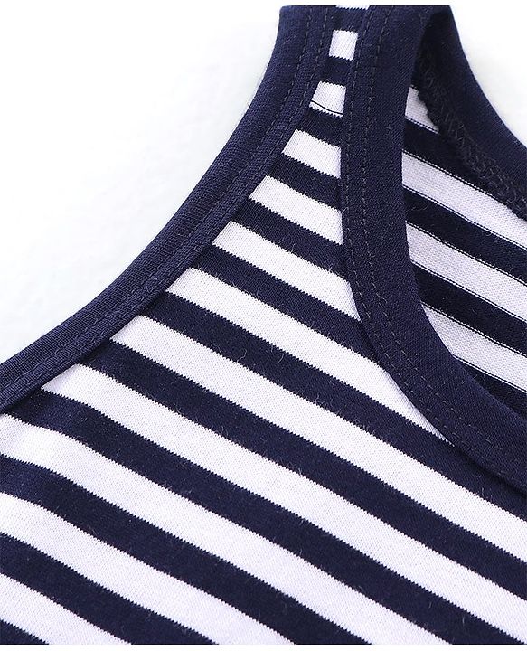 Babyhug 100% Cotton Knit Sleeveless Solid & Striped Sando Pack of 2 - Navy Blue