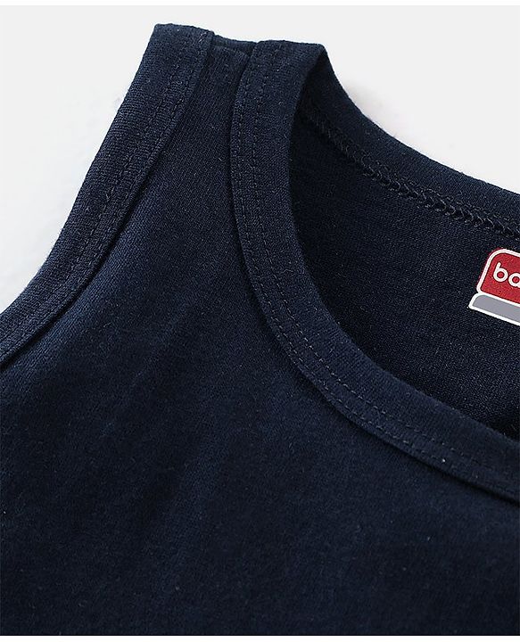 Babyhug 100% Cotton Knit Sleeveless Solid & Striped Sando Pack of 2 - Navy Blue