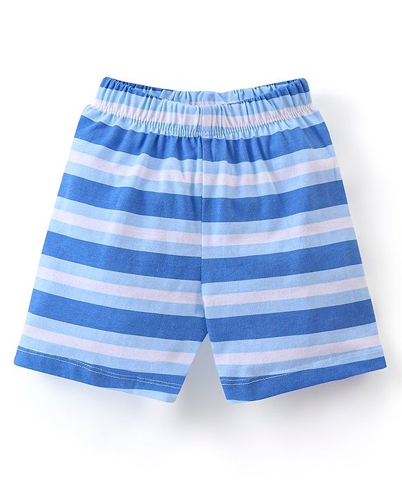 Babyhug Cotton Half Sleeves Night Suit Lion & Stripes Print- Blue