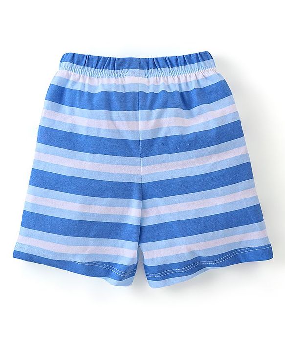 Babyhug Cotton Half Sleeves Night Suit Lion & Stripes Print- Blue