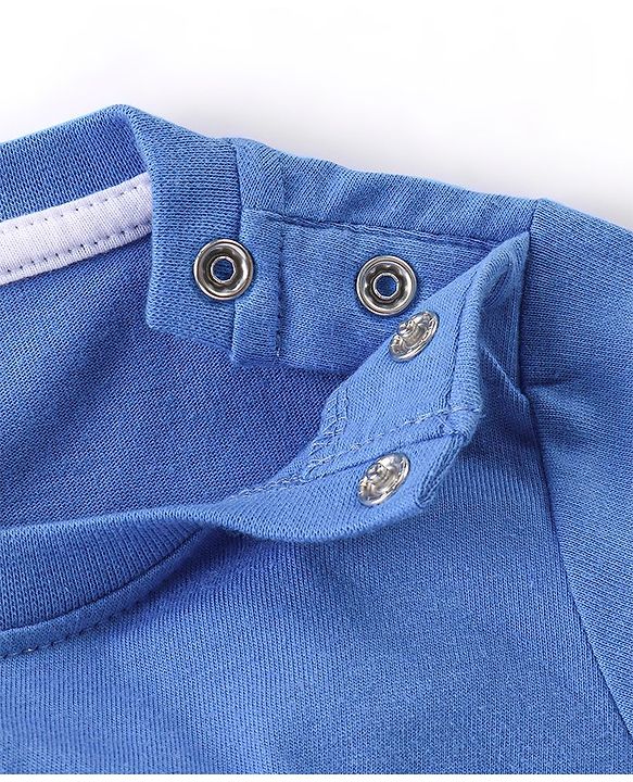 Babyhug Cotton Half Sleeves Night Suit Lion & Stripes Print- Blue