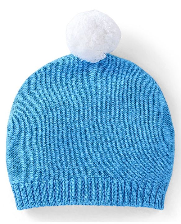 Babyhug Organic Cotton Knit Full Sleeves Sweater Set with Cap Reindeer Design - Blue