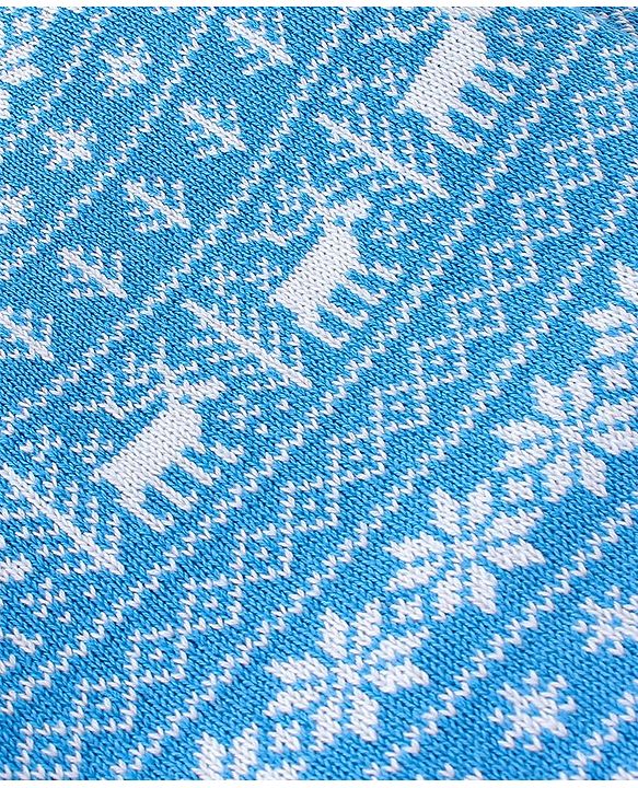 Babyhug Organic Cotton Knit Full Sleeves Sweater Set with Cap Reindeer Design - Blue