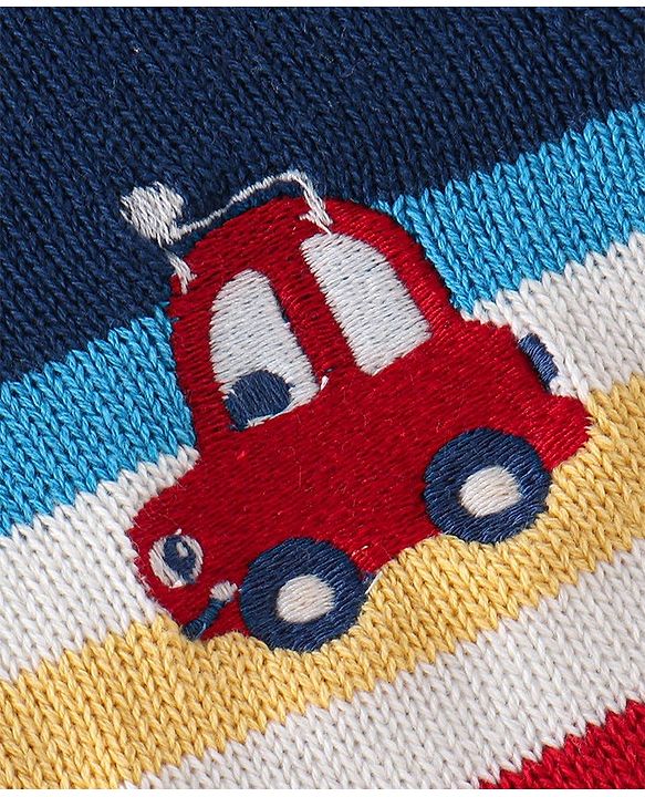 Babyhug Organic Full Sleeves Baby Sweater Set Striped with Cap - Navy Blue