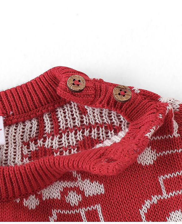 Babyhug Organic Cotton Full Sleeves Car Design Sweater Set with Cap - Red