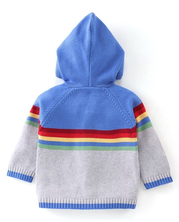 Babyhug Organic Cotton Full Sleeves Hooded Sweater Set - Blue