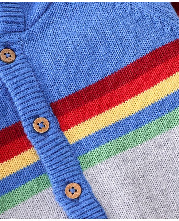 Babyhug Organic Cotton Full Sleeves Hooded Sweater Set - Blue
