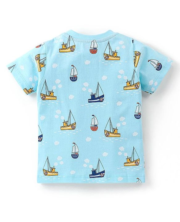 Babyhug Cotton Knit Half Sleeves Night Suit Boats Print - Blue