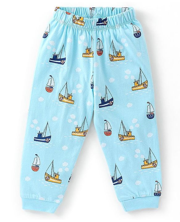Babyhug Cotton Knit Half Sleeves Night Suit Boats Print - Blue
