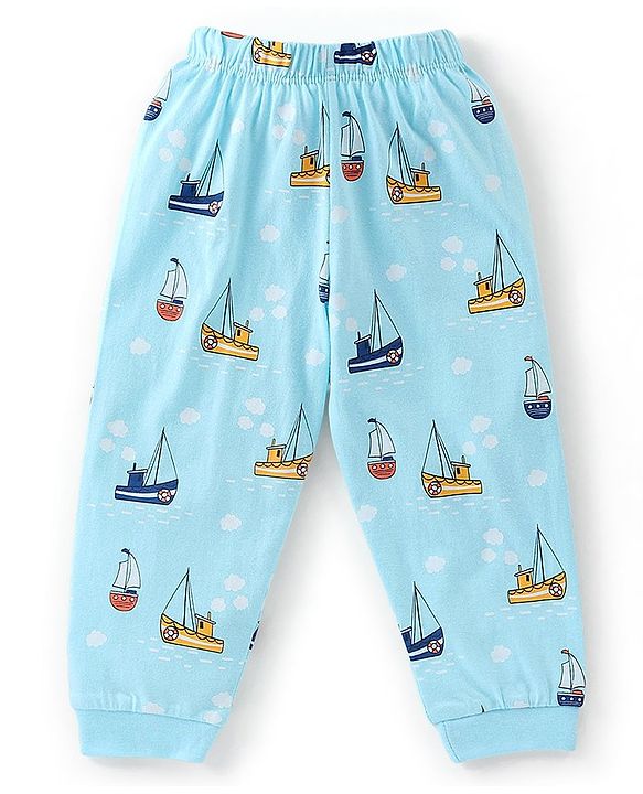 Babyhug Cotton Knit Half Sleeves Night Suit Boats Print - Blue
