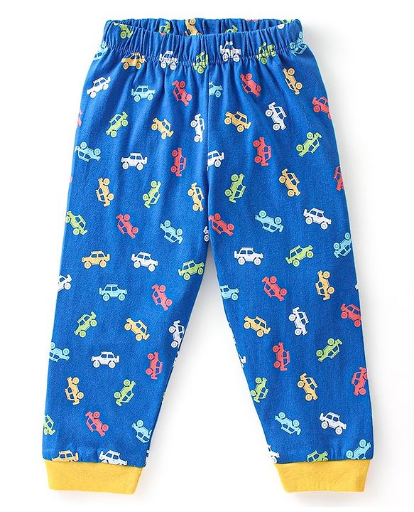 Babyhug Cotton Knit Half Sleeves Car Printed Night Suit - Blue