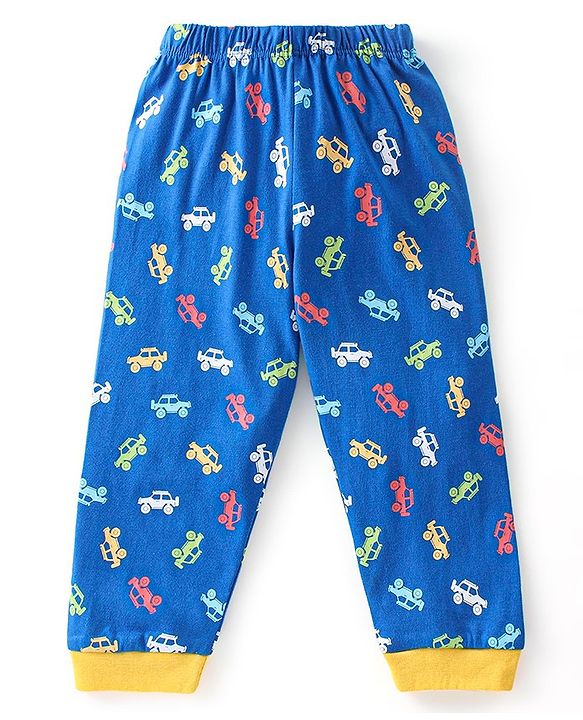 Babyhug Cotton Knit Half Sleeves Car Printed Night Suit - Blue