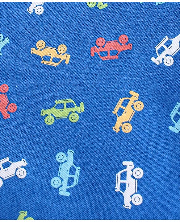 Babyhug Cotton Knit Half Sleeves Car Printed Night Suit - Blue