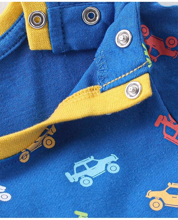 Babyhug Cotton Knit Half Sleeves Car Printed Night Suit - Blue