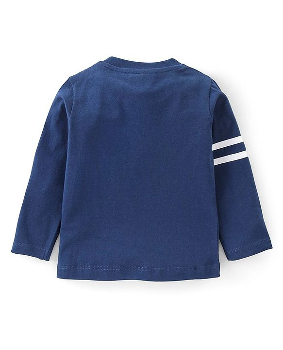 Babyhug Cotton Knit Full Sleeves Night Suit with Text & Stars Print - Blue & Light Grey