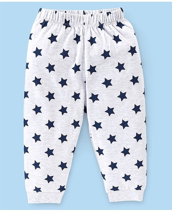 Babyhug Cotton Knit Full Sleeves Night Suit with Text & Stars Print - Blue & Light Grey