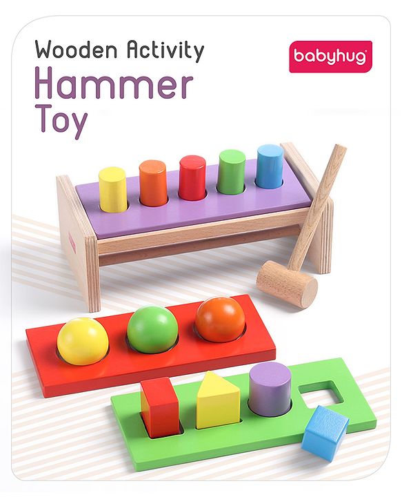 Babyhug Wooden Montessori  Activity Hammer Toy - Multicolour