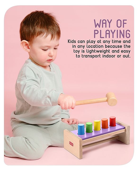 Babyhug Wooden Montessori  Activity Hammer Toy - Multicolour