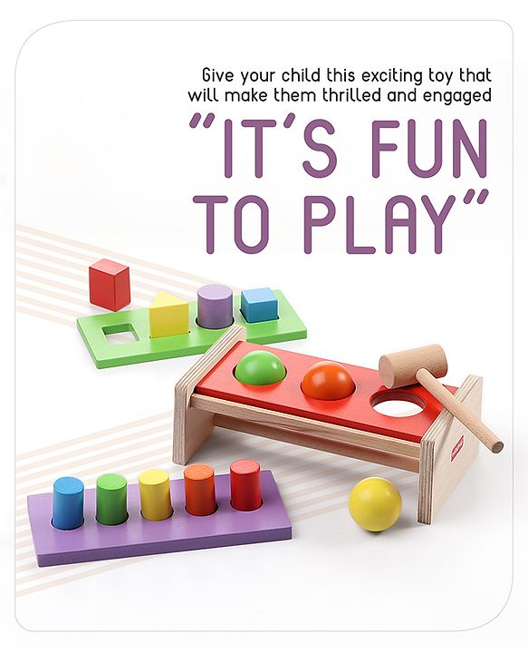 Babyhug Wooden Montessori  Activity Hammer Toy - Multicolour