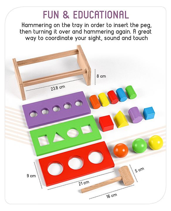 Babyhug Wooden Montessori  Activity Hammer Toy - Multicolour