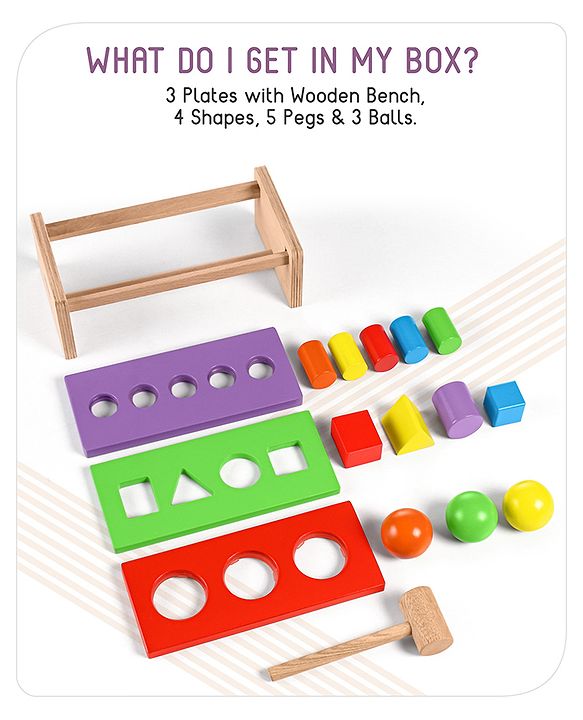 Babyhug Wooden Montessori  Activity Hammer Toy - Multicolour