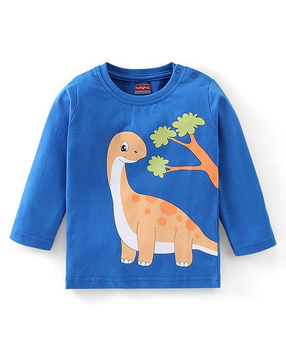 Babyhug Cotton Knit Full Sleeves Night Suit Stripes & Dino Print - Blue