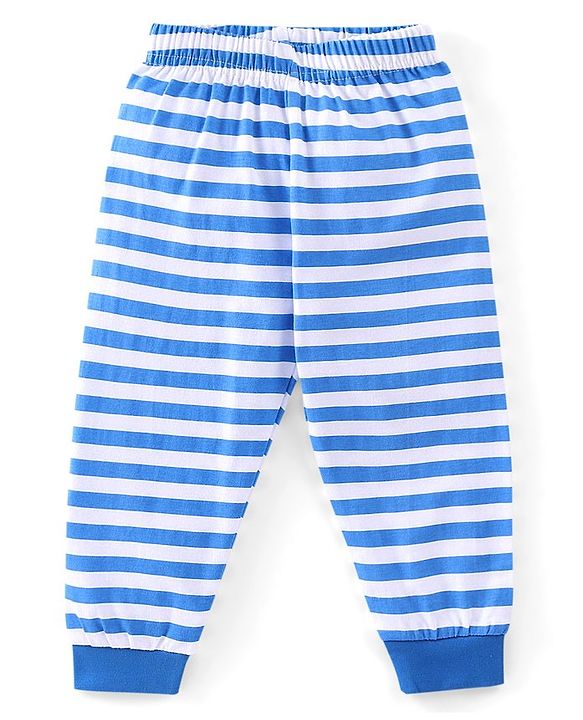 Babyhug Cotton Knit Full Sleeves Night Suit Stripes & Dino Print - Blue