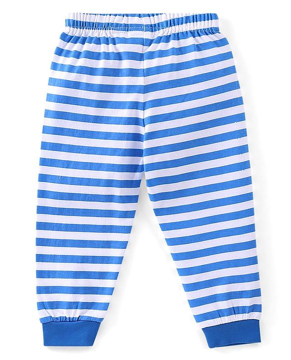 Babyhug Cotton Knit Full Sleeves Night Suit Stripes & Dino Print - Blue
