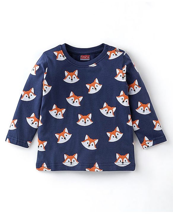 Babyhug Cotton Full Sleeves Night Suit With Fox Print - Navy Blue
