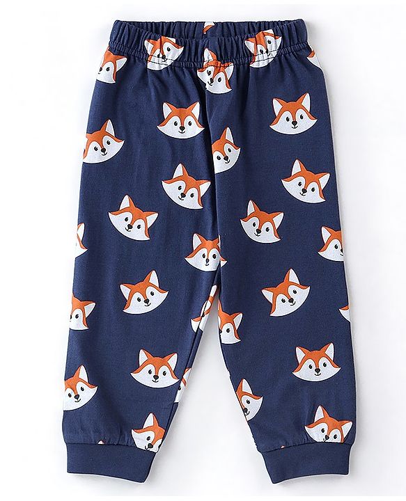 Babyhug Cotton Full Sleeves Night Suit With Fox Print - Navy Blue