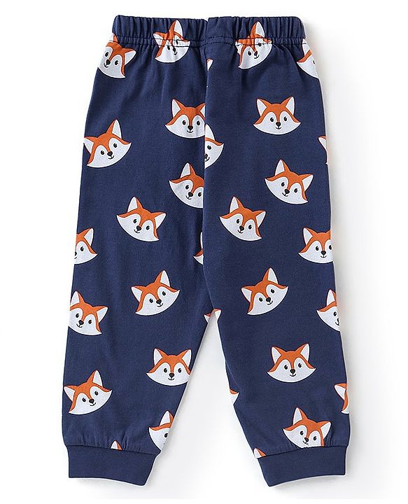 Babyhug Cotton Full Sleeves Night Suit With Fox Print - Navy Blue