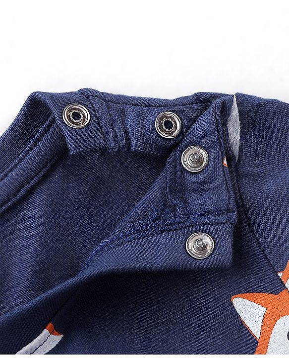 Babyhug Cotton Full Sleeves Night Suit With Fox Print - Navy Blue