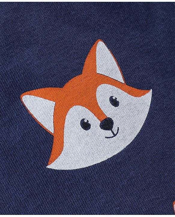 Babyhug Cotton Full Sleeves Night Suit With Fox Print - Navy Blue