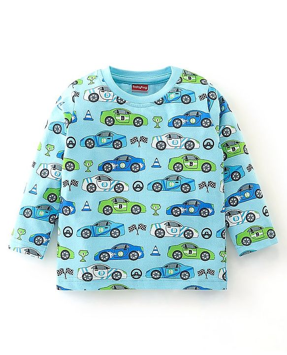 Babyhug Cotton Jersey Full Sleeves Night Suit Car Print - Blue